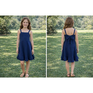 Girls Rare Editions Navy Blue Casual Dress with Bow Size 10